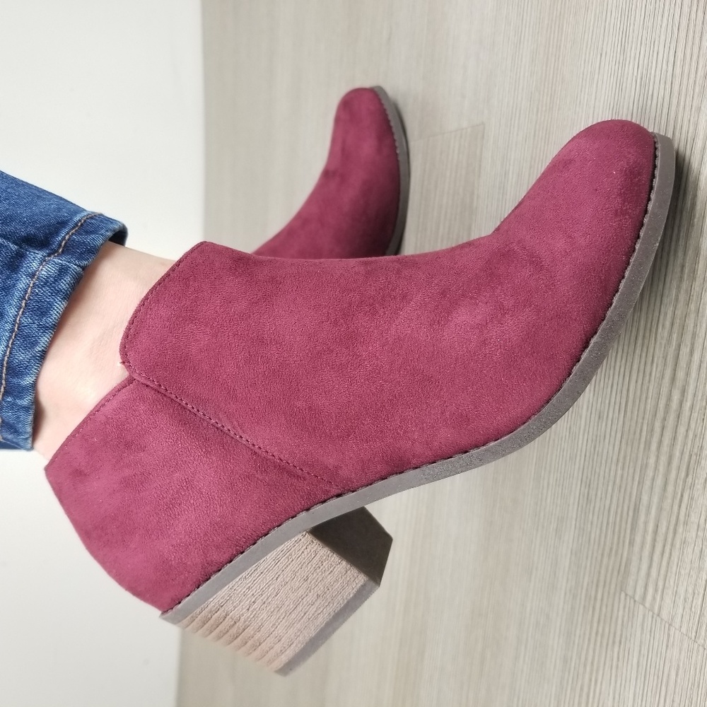 Vegan Suede Fall Color  Burgundy Ankle Booties - Picture 4 of 8